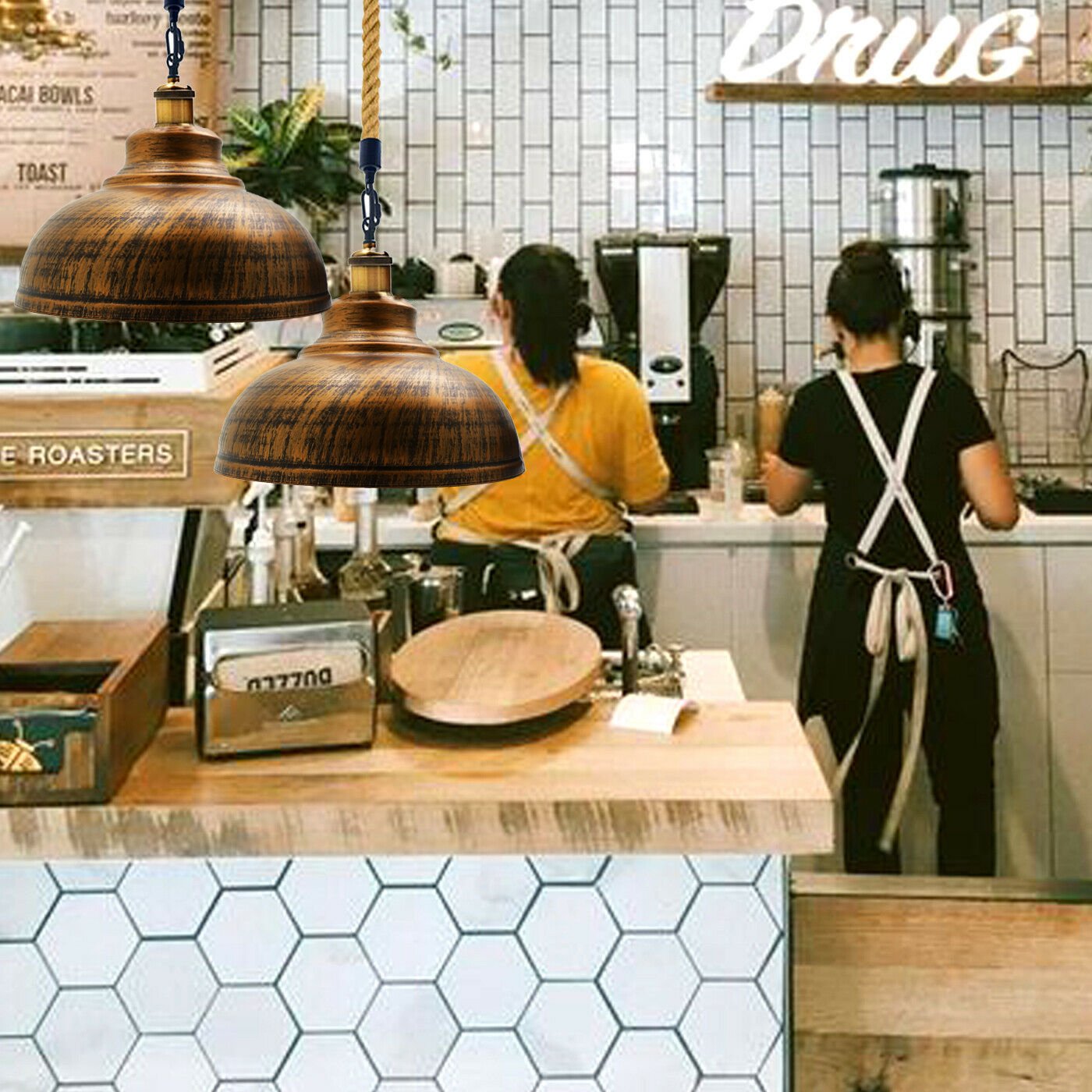 Brushed Copper Pendant Shade Modern Hemp Hanging Retro Light~1940