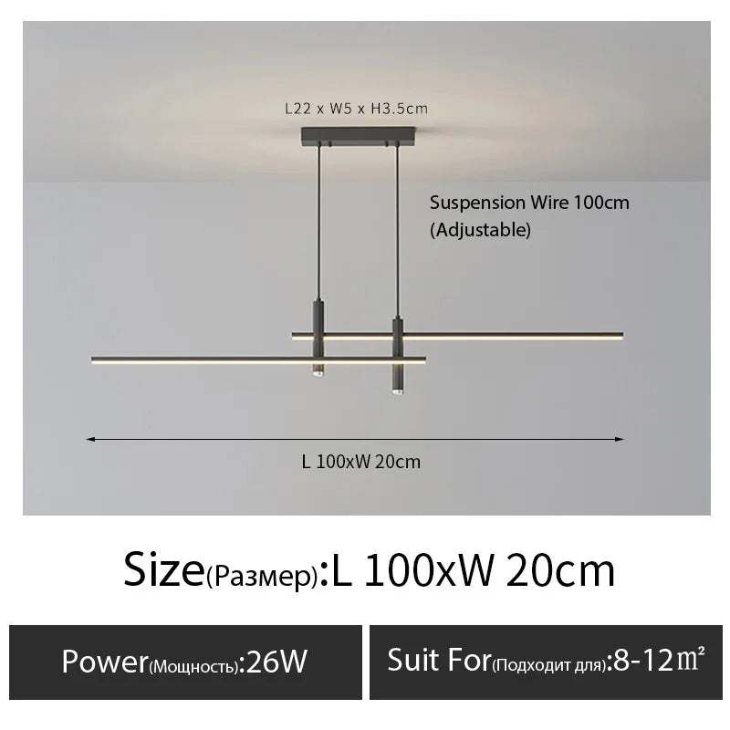 Minimalist Black Line Bar LED Pendant with Spotlights for Kitchen Island