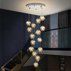 Starry Glass Ball Cluster Chandelier for Staircase in Smoky Gray and Cognac