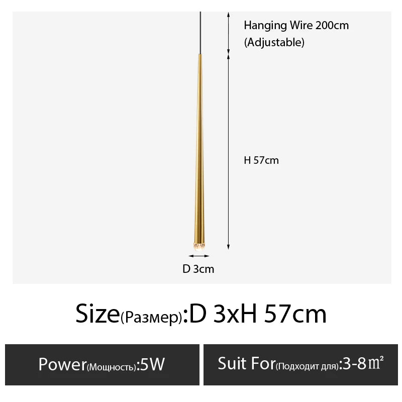 Minimalist Gold Taper Tube Pendant Light for Kitchen Island and Bedside