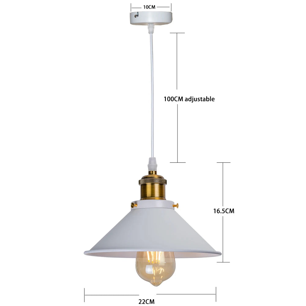 Retro Industrial Black Cone Pendant Light with Brass Fitting for Kitchen