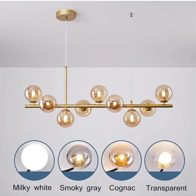 Nordic LED Glass Ball Pendant Light - 11 Head Gold Iron