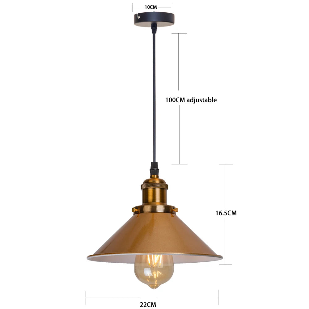 Retro Industrial Black Cone Pendant Light with Brass Fitting for Kitchen