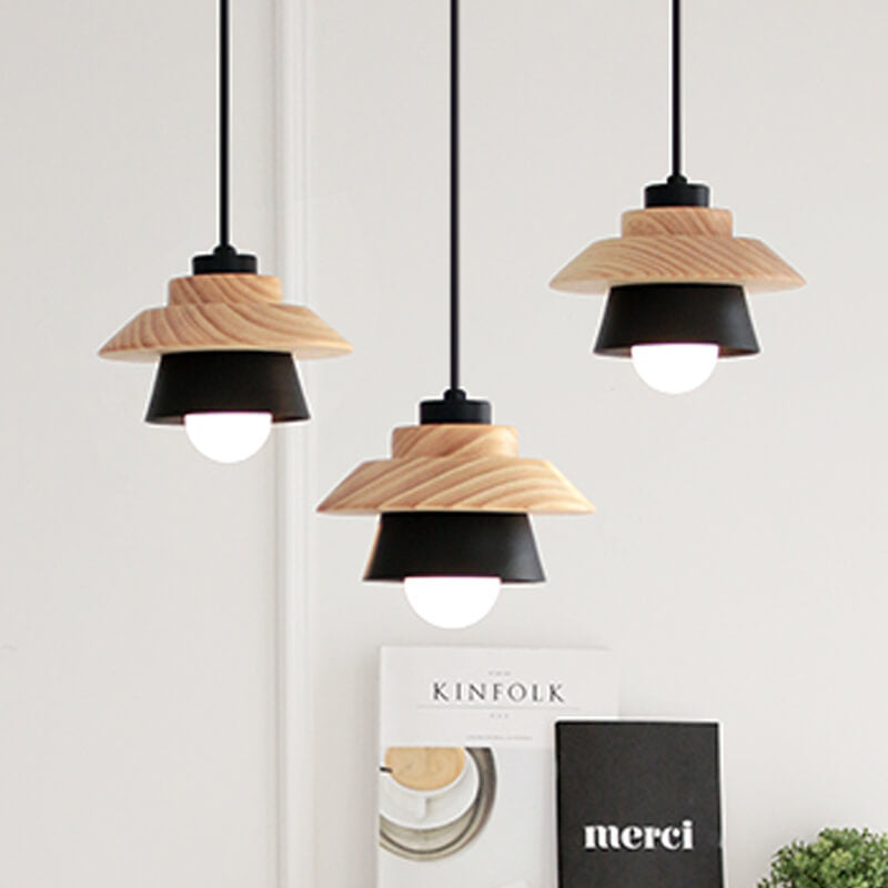 Alloy Japanese Wooden Modern Minimalist Restaurant Small Pendant Lamp