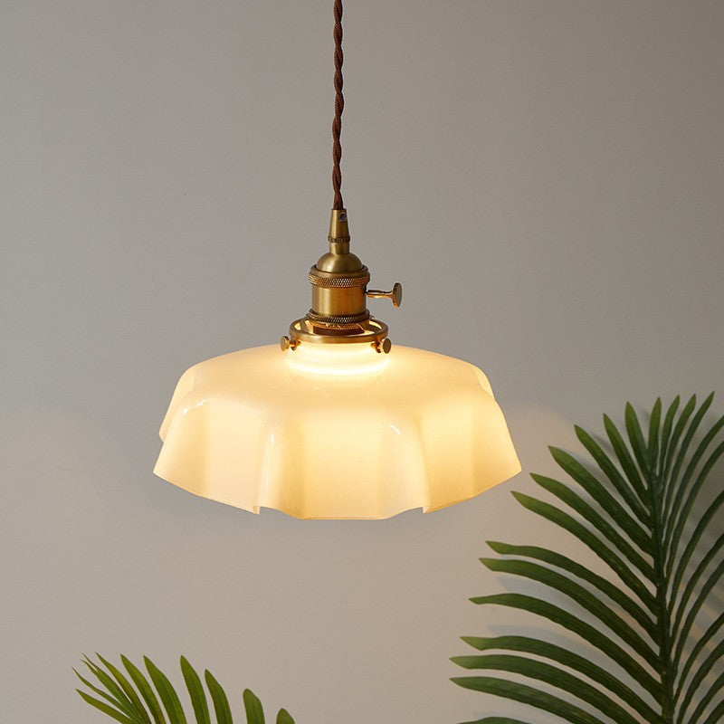 French Cream Nordic Brass Petal Glass Small Droplight
