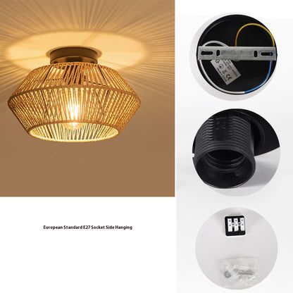 Handmade Vine Woven Aisle Restaurant Balcony Semi-suction Light