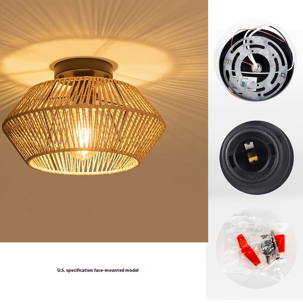 Handmade Vine Woven Aisle Restaurant Balcony Semi-suction Light