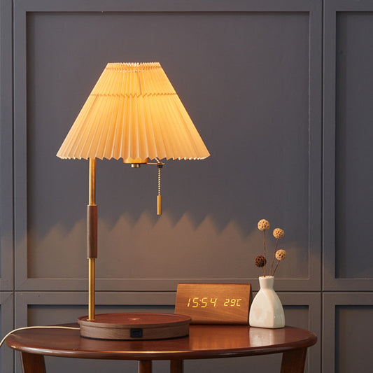 Nordic Ins Log Wireless Charging Lamp Simple And Light Luxury Vintage Pleated Solid Wood Bedside Decorations