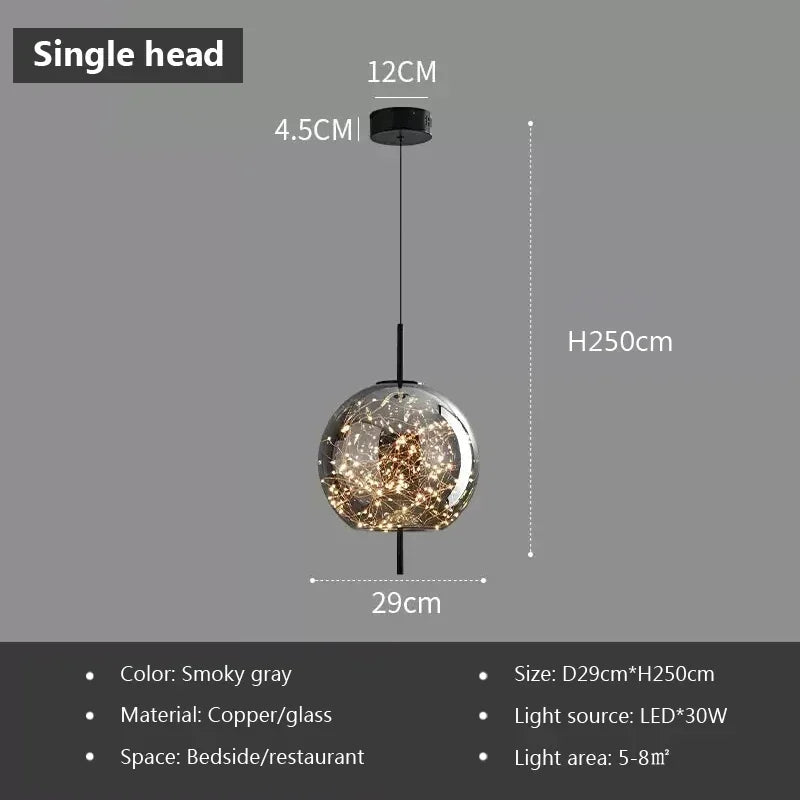 Nordic Glass Pendant Light with Iron Finish