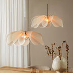 Japanese Linen Petal Pendant Light with Brass Stem for Bedroom