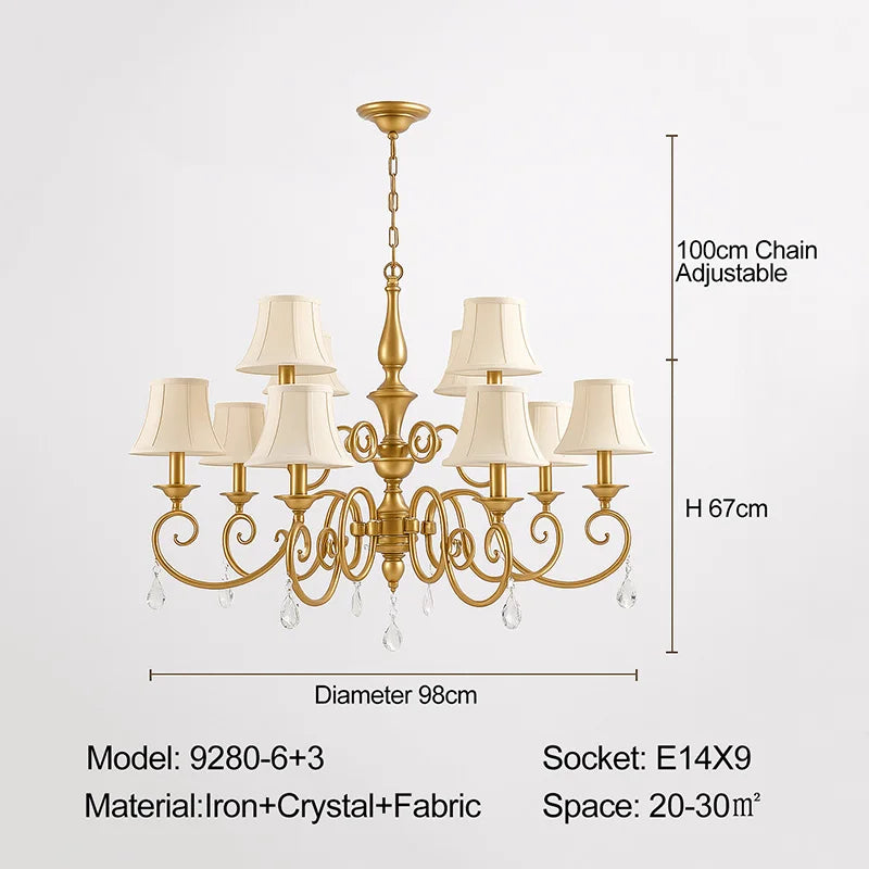 Gold Crystal Chandelier Pendant Light for Living Room