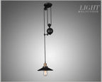 Industrial Iron Pendant Light with Pulley System