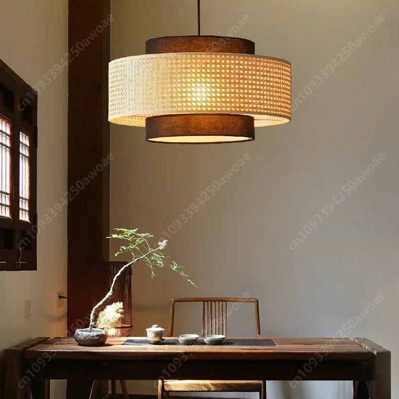 Bohemian Rattan Woven Pendant Light for Dining