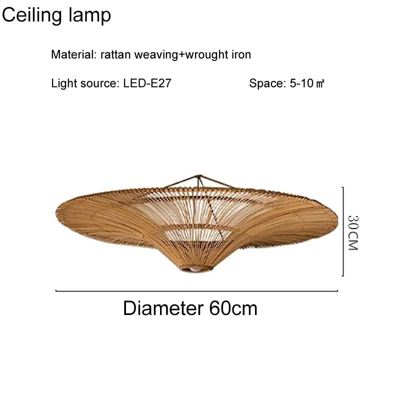 Bohemian Rattan Woven Pendant Light - Handmade