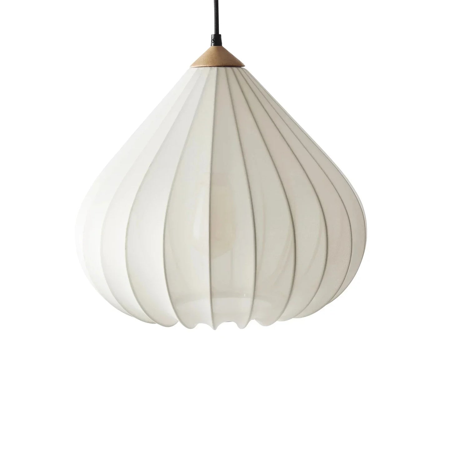 Minimalist Fabric Pendant Light with Wood Accent