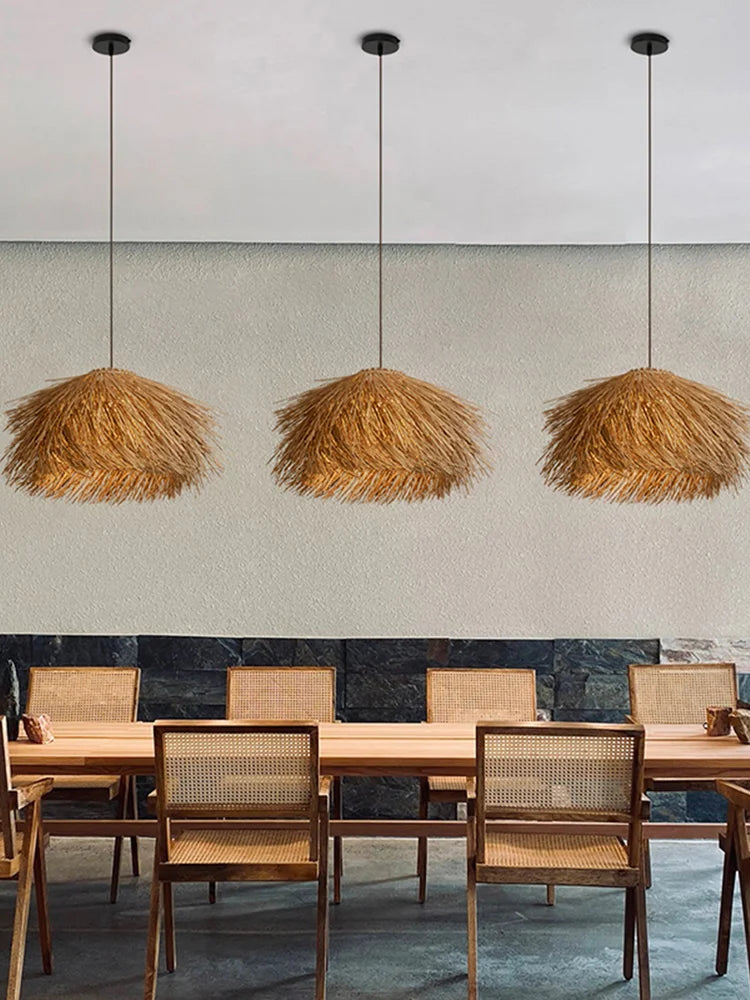Wabi Sabi Hand Woven Seagrass Pendant Light for Dining Room