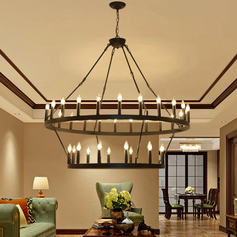 American wrought iron circular pendant light, candle pendant light, retro circular dining room light, living room pendant light