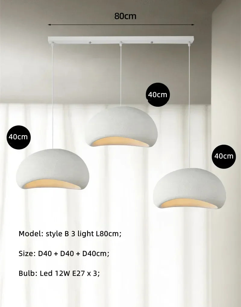 Wabi Sabi White Resin Dome Pendant Light for Living Room and Dining Room