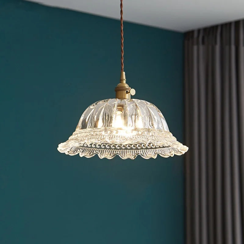 Nordic Glass Pendant Light with Copper Fixture