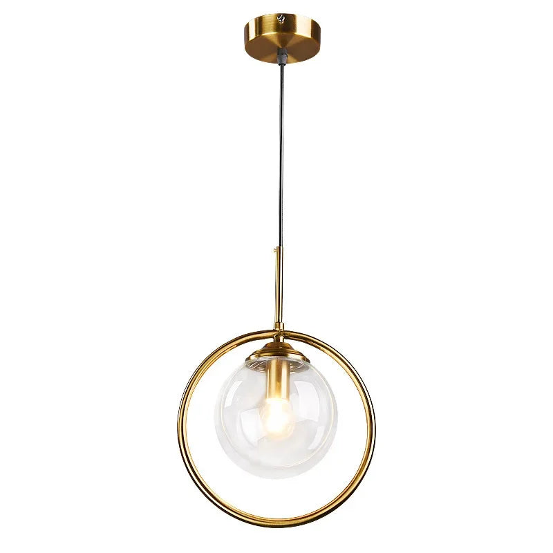 Nordic Golden Iron Pendant Light with Glass Shade