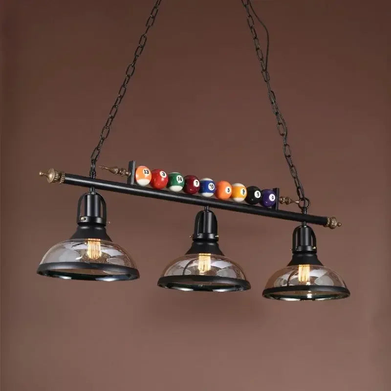 Industrial Black Iron Glass Pendant Light 3-Head