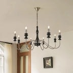Retro Metal Chandelier with Dark Wood Accents