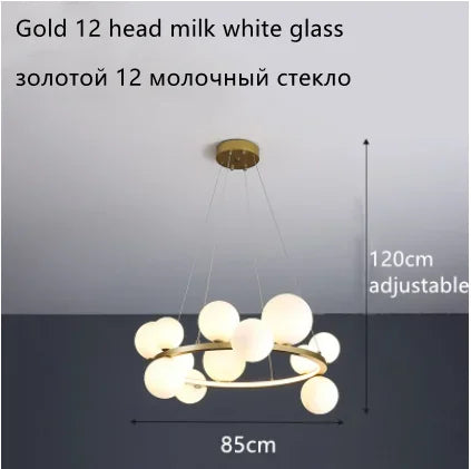 Modern Ring Glass Ball LED Chandelier Iron Frame