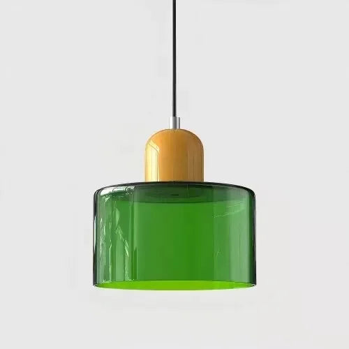 Retro Stained Glass Cylinder Pendant Light in Pastel Colors for Bedside