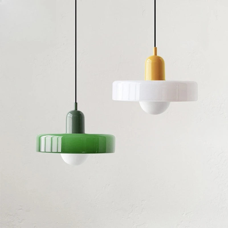 Nordic Glass Pendant Light with Colored Metal Shade