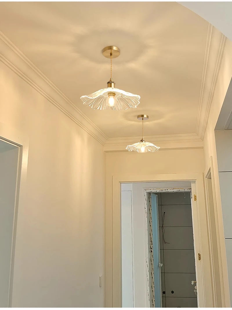 Vintage Flower Glass Pendant Light Collection with Brass Fitting for Bedroom