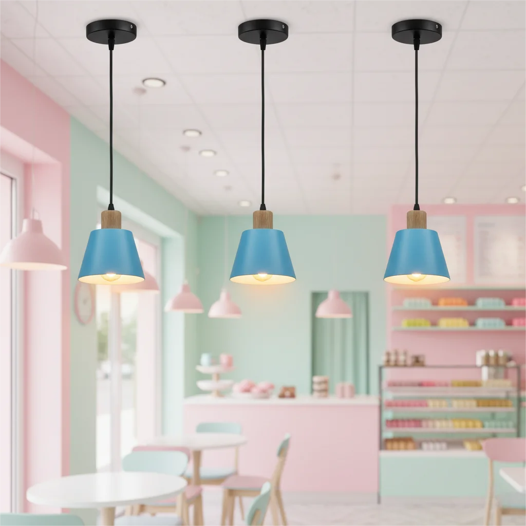 Nordic Metal Pendant Lamp with Wood Accent