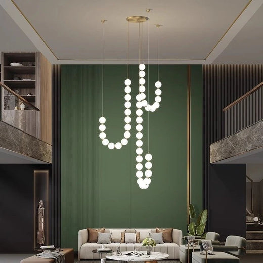 Modern Glowing Bead Strand LED Chandelier for Staircase and Living Room