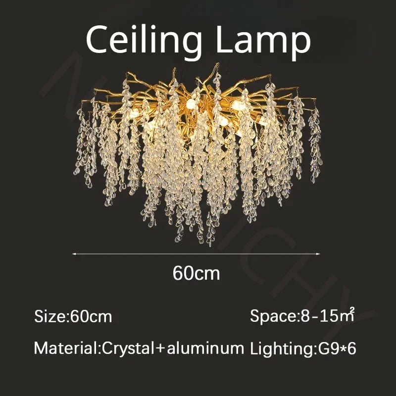 Branch-Shaped Modern Crystal LED Chandelier Pendant Light