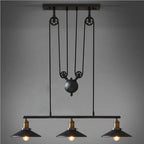 Industrial Iron Pendant Light with Pulley System
