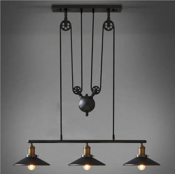 Industrial Iron Pendant Light with Pulley System