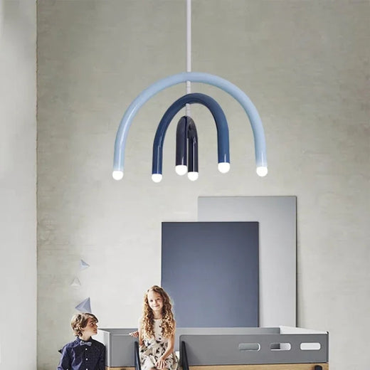 Modern Arch Tube LED Chandelier in Pastel Colors for Kids Room