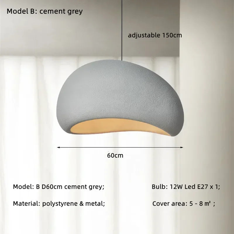 Wabi Sabi White Resin Dome Pendant Light for Living Room and Dining Room