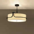 Modern Fabric Drum Chandelier with Black Curved Frame for Dining Room