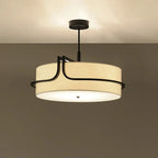 Modern Fabric Drum Chandelier with Black Curved Frame for Dining Room