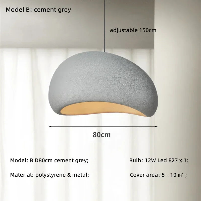 Wabi Sabi White Resin Dome Pendant Light for Living Room and Dining Room
