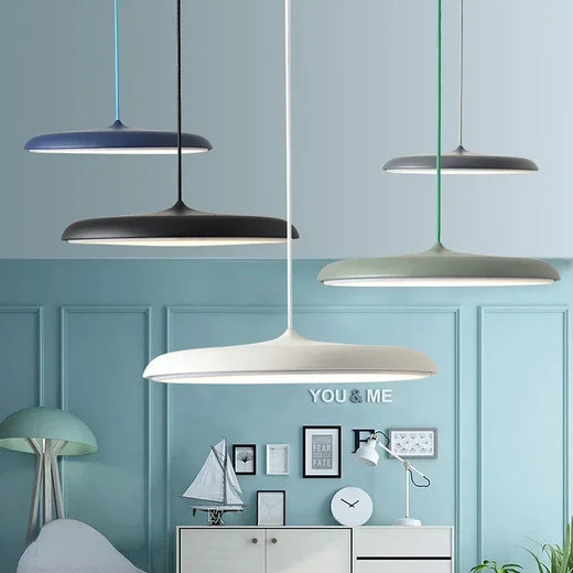 Nordic Flat Saucer LED Pendant Light in Four Colors for Kitchen Island