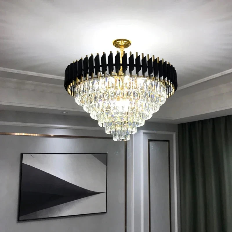 Black Gold Crystal Chandelier Modern Ceiling Light