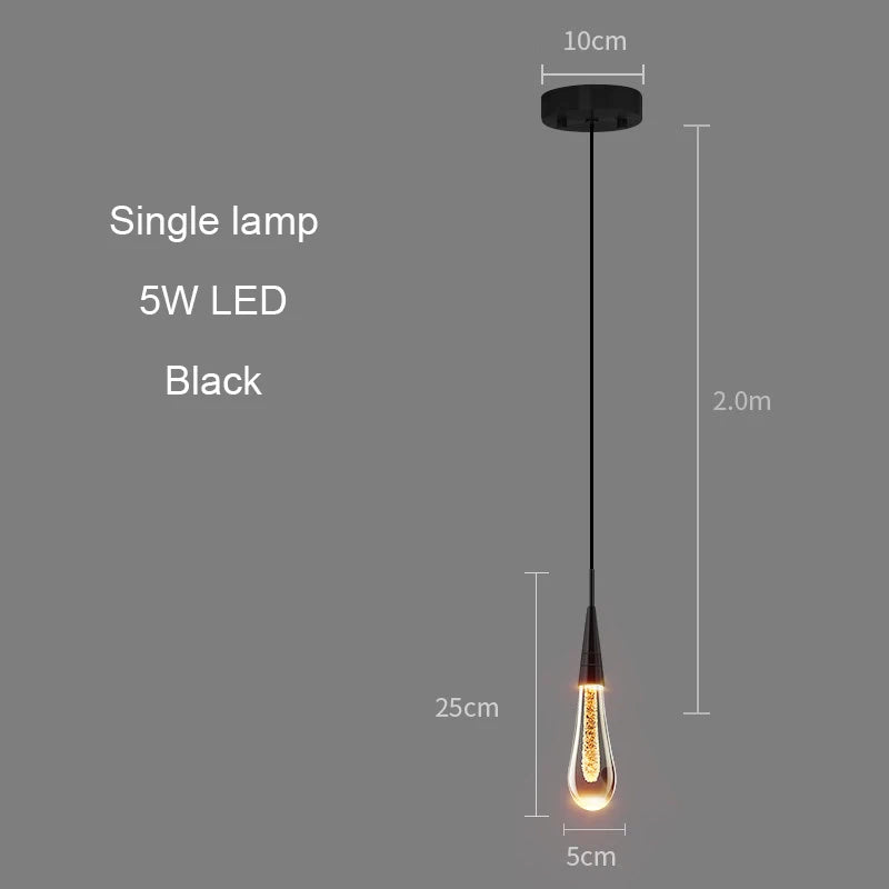 Modern Water Drop Led Pendant Lamp Gold/Black/Brass Crystal Glass Pendant Light Living room Bedroom Bedside Small Chandelier