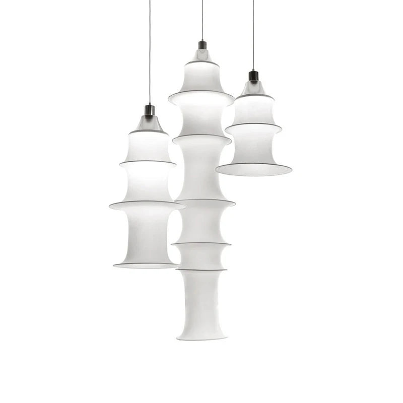 Wabi Sabi Silk Pagoda Column Pendant Light for Staircase and Loft