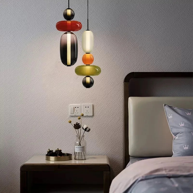 Designer Candy Glass Totem Pendant Light in Bold Colors for Dining Room
