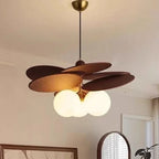 Lámpara Colgante Retro de Madera con Globos de Cristal