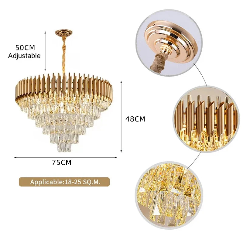 Luxury Black and Gold Tiered Crystal Chandelier for Living Room