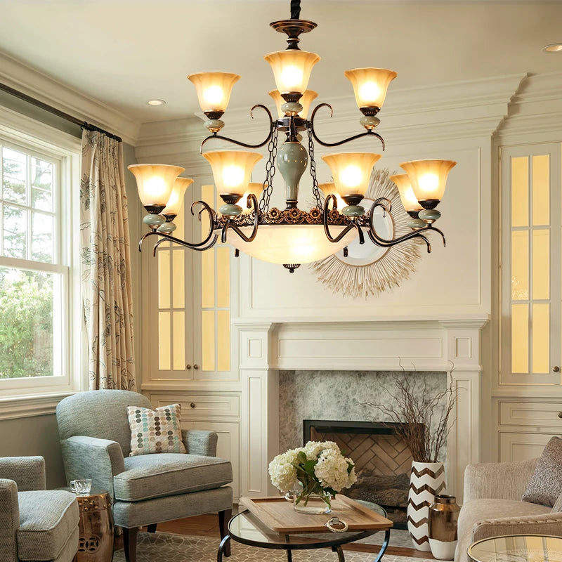 Vintage Iron Ceramic Chandelier Multi-Size