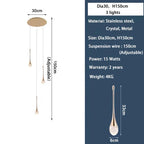 Modern Crystal LED Chandelier - Gold Hallway Hanging Light