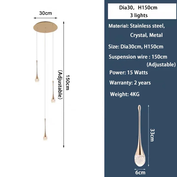 Modern Crystal LED Chandelier - Gold Hallway Hanging Light
